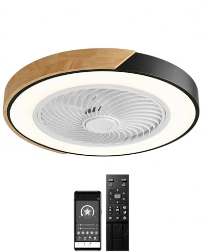 Takfläkt med ljus, fjärrkontroll och APP, sommar-/vinterläge | 52 cm LED-takfläkt, tyst 35dB, 72 W, 3 500 lm, dimbar 3000–6000 K, för sovrum vardagsrum, svart