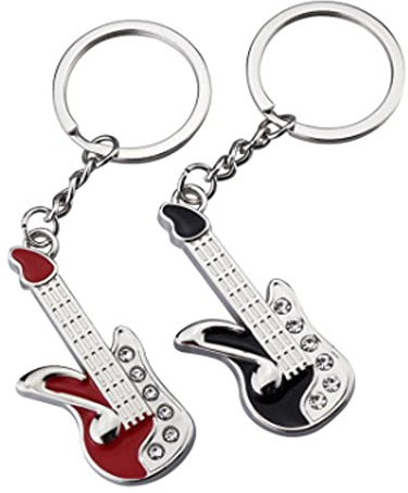 ARFUKA 2 Stück Schlüsselanhänger Edelstahl Auto Schlüsselanhänger Gitarre Anhänger Musik Metall Keychain Geburtstag Weihnachtsgeschenke für Männer und Frauen