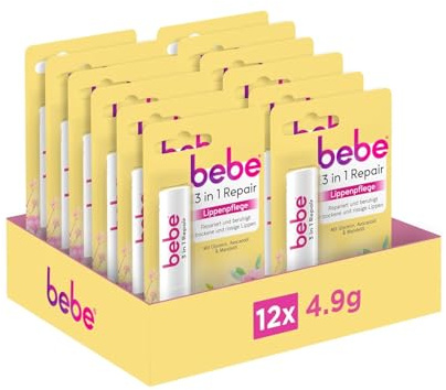 bebe 3in1 Repair Lippenpflege mit Glycerin, Avocadoöl & Mandelöl, der Lippenpflegestift repariert und beruhigt trockenen & rissige Lippen, ohne Mineralöle