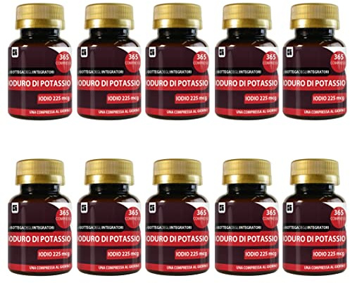 Ioduro Di Potassio 3650 Compresse 225 mcg Iodio 1 al giorno | Senza Glutine e Lattosio | non di origine animale | 10 Confezioni da 365