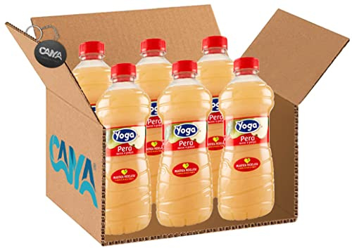 6X Yoga Pera Succo di Frutta e Polpa al Gusto di Pera Italiana 1L [CAIYA® BOX da 6 Bottiglie]