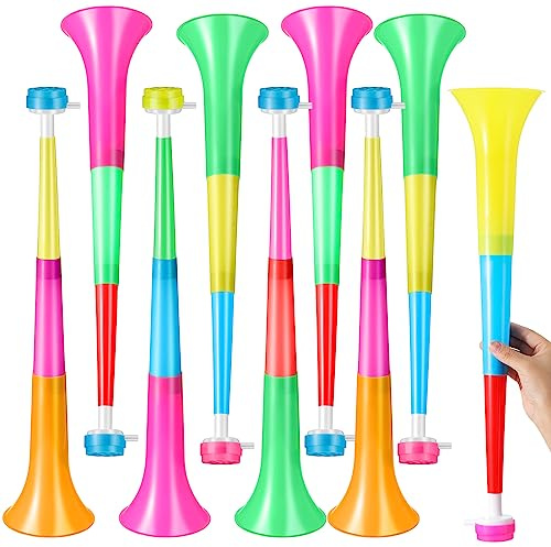 Libima 12 Pcs Vuvuzela Stadium Horn Bulk Noise Makers Blow Horn 21 Inch Collapsible Plastic Trumpet Noisemakers for Football Sporting Events Sports Party Supplies (Multicolor)