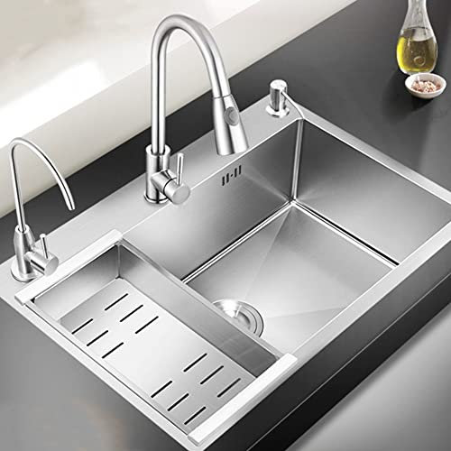 HaTur Evier de Cuisine en Acier Inoxydable Évier 1 bac avec 3 Trous de Montage 60 * 45 cm Evier de Cuisine Kit (Argent)