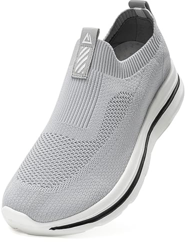 Odckoi Slip on-sneakers för herr, lätta, ledig stil, meshtyg, andningsaktiva, bra som löpar-/gym-/promenadskor, bekväma, moderiktiga, Ljusgrå, 44.5 EU
