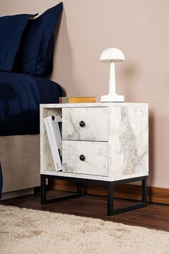 Nightstand, Freesia Marble, Black, 50 x 18 x 5 | 100% Melamine Coated Particle Board, Thickness:18 mm | Perfect for Modern Home Office & Study Spaces, Elegant and Functional Design