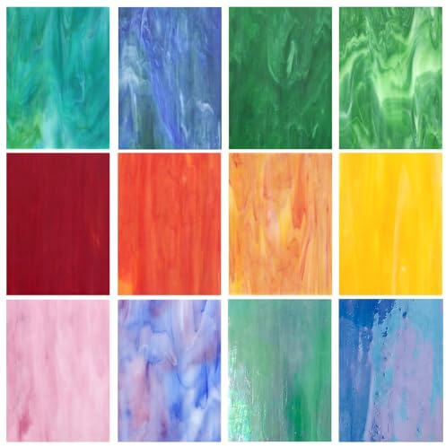 12 fogli di vetro colorato, 10 x 15 cm, colori brillanti, set di piastrelle in vetro per progetti fai da te, mosaico variegato, mosaico colorato assortito per la decorazione della casa
