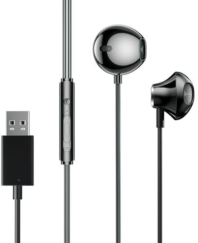 Auriculares USB con Microfono 2.5M, Auriculares Gaming USB Intrauditivos con Micrófono MEMS, Control de Volumen, Cancelación de Ruido para PC, PS4, PS5, Laptop - para Skype, Oficina, Juegos