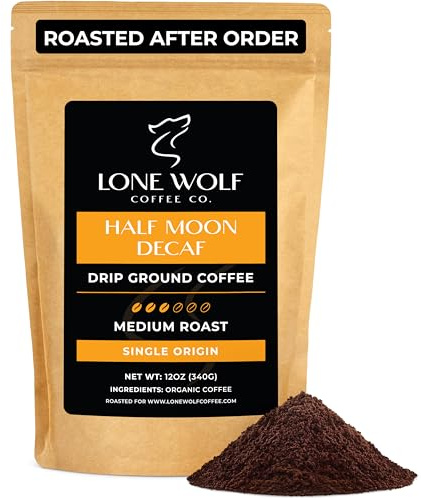 Half Moon Decaf - Freshly Roasted After Your Order – Specialty Grade, Swiss Water Process, Low Acid, Organic, Single Origin, Medium Roast Drip Ground Coffee, Ethically Sourced, 12OZ Compostable Bag