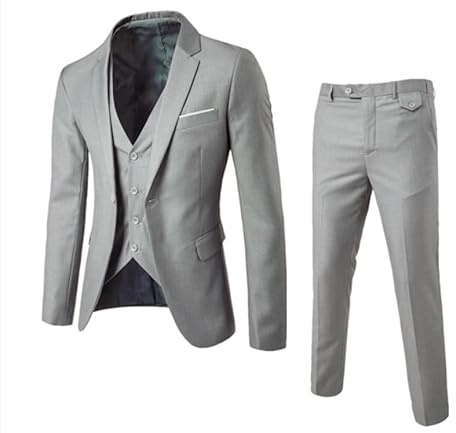 Generisch Children's Suit Set Boys Costume 2-Piece Classic Slim Fit Wedding Suit Tuxedo Jacket Trousers Vest Fashion Boys Kids Clothing Set Jacket Wedding Festive Suits Birthday Party, gray, 15-16