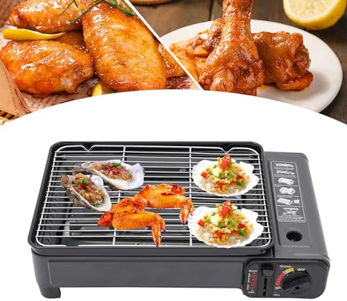 Barbecue de camping portable à gaz, petit avec filet de barbecue et boîte à barbecue, barbecue de table portable, réchaud à gaz extérieur, barbecue à gaz butane