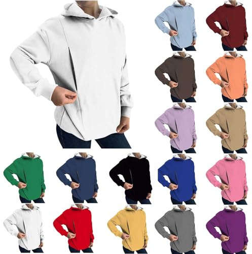 Maternity Nursing Hoodies Women’s Long Sleeve Breastfeeding Sweatshirt Fleece Lined Nursing Hoodie Side Zipper Breastfeeding Pullover Tops Maternity Hooded Sweatshirts Lightweight Solid Color Hoody