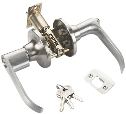 3 Point Lever Handle Lock Set Aluminum Alloy - Silent Handle Lock, Door Locking System with Solid Core Mechanism, Includes 3 Keys, Fits Thickness 25-45mm of Bedroom and Bathroom Interior Doors