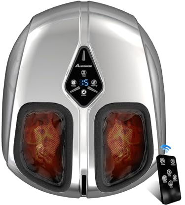 ALLYOUGER Shiatsu Foot Massager with Heat,Vibration,Air Compression and Deep Kneading for Plantar Fasciitis, Neuropathy,Improve Foot Wellness,Gifts for Women & Men（Silver）