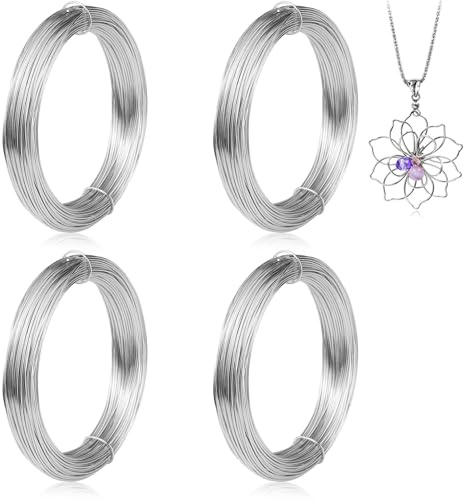 FAYAHAR 4 Pièces Fil d'artisanat en Aluminium, 1 mm x 10 m Fil Aluminium, Flexible et Pliable, Métallique, Pour L'Artisanat Et La Fabrication De Bijoux (Argent)