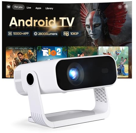 Videoprojecteur Intelligent Applications Intégrées Rétroprojecteur 1080P Natif Supporte 4K WiFi 6 Bluetooth 5.2 240 ANSI Correction Trapézoïdale Automatique Focus Électronique pour Android iOS HDMI