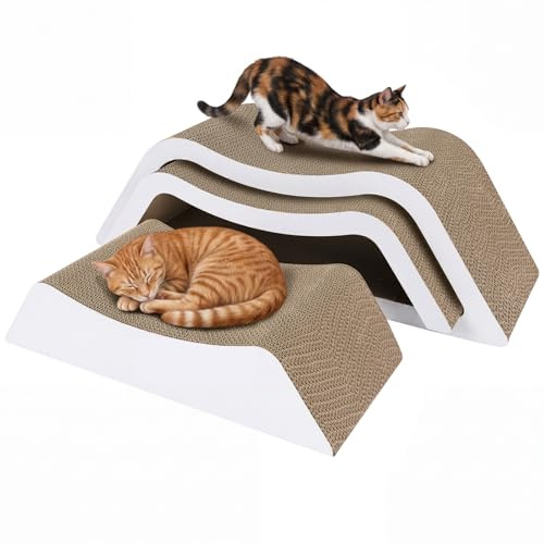Gimars Griffoir Chat 3 en 1 XXL – Griffoir pour Chat Carton Design, Escalier Griffoir Chat Canapé et Lit, Rampe d'Accès pour Chats Âgés, Griffoir Carton Chat Lounge (Blanc)