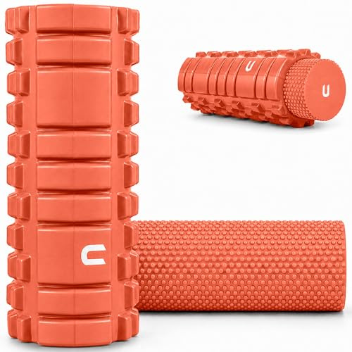 unycos - Rodillo de Masaje Muscular 2 en 1, Foam Roller con Rodillo Interior, 33 x 14 cm, para Recuperación, Movilidad y Flexibilidad, Fitness, Yoga y Pilates (Naranja)