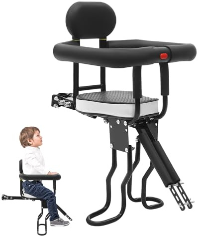 DioPaiB Asiento infantil delantero para bicicleta, con respaldo y reposabrazos, asiento de bicicleta para niños de 1 a 5 años, capacidad de carga 80 kg, distancia de asiento ajustable 39-45 cm, para
