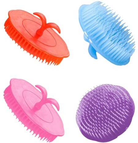 Alasum Spazzola per Capelluto Massaggiante 4 Pezzi, Spazzola per Shampoo Setole Morbide, Massaggiatore per Forfora e Prurito, per Doccia e Uso Quotidiano su Tutti i Tipi Colore Casuale