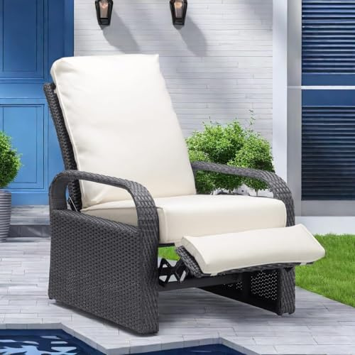 ART TO REAL ATR Sillón reclinable de Mimbre con Cojines, Mueble para Exterior, Resistente a la Intemperie, a los Rayos UV, a la decoloración, al Agua, al Sudor y a la corrosión, fácil de Montar