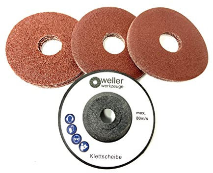 WELLERWERKZEUGE | Klettscheibe Schleifscheiben SET passend für Akku Winkelschleifer 10,8V 12V Bosch GWS Gerner BTI Würth