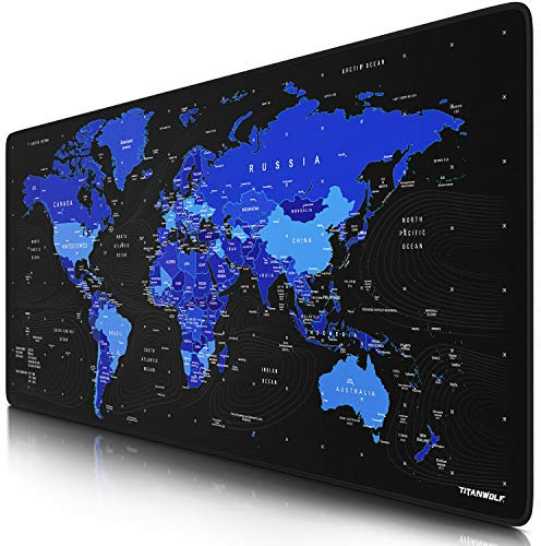 TITANWOLF XXL Speed Gaming Mouse Pad Mouse Mat 900x400 - Mousepad - Table Mat Large Size 90x40 cm - improved precision and speed - Black World Map
