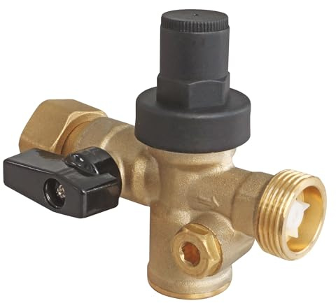 SOMATHERM FOR YOU, Bloc réducteur 3-en-1 avec clapet anti-retour et vanne, écrou tournant Mâle 20/27, corps en laiton nickelé, compact, sécurisé, pour installation facile et sans fuite