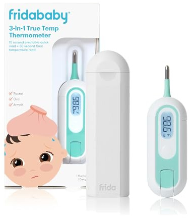 Frida Baby 3-in-1 Rectal, Underarm & Oral Thermometer for Kids, Digital Baby Thermometer for Infants, Toddlers, & Kids, Quick & Accurate Temperature Check, Includes Carrying Case for Storage