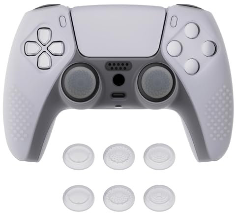 eXtremeRate PlayVital Clear White 3D Studded Edition Anti-Slip Silicone Case Cover for ps5 Controller, Rubber Skin for ps5 Wireless Controller with 6 Clear White Thumb Grip Caps