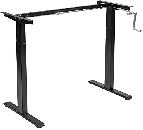 Tangkula Hand Crank Stand Up Desk Frame, Manual Height Adjustable Standing Workstation with Foldable Crank Handle, Cable Management Tray, Headphone Hook, Ergonomic Sit Stand Desk Frame for Home Office