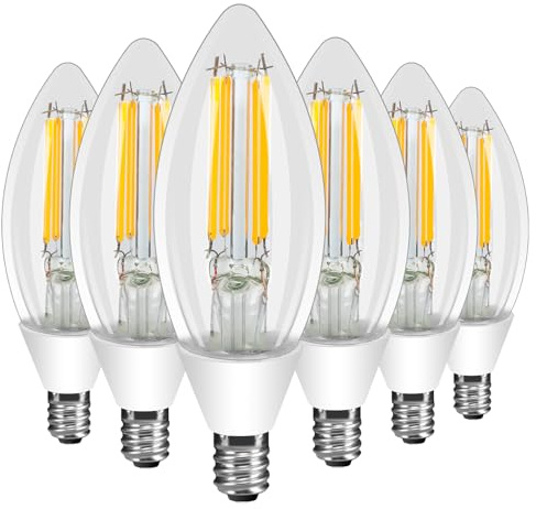 Ganiude E12 Dusk to Dawn Light Bulbs Outdoor, C35 B11 5W 60W Equivalent 500LM 2700K Soft White Photocell Sensor Filament Candelabra Bulbs, Auto ON/Off Edison Outdoor Bulbs for Garage, Porch, 6 Pack