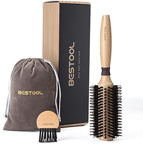 BESTOOL Round Brush for Blow-Drying, Boar Bristles with Nylon Pins, Professional Styling Brush for Women and Men, Straightening, Curling, Improving Hair Texture (Barrel 28mm)