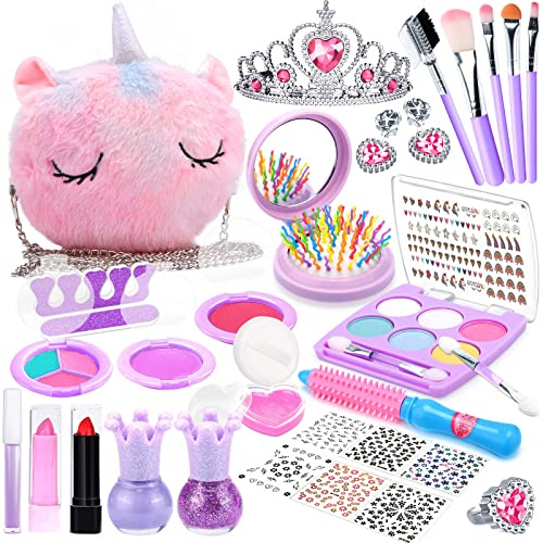 AOXLLK Kids Makeup Sets For Girls,Girls Toys Unicorn Teenage Washable Make Up Kit, Childrens Princess Pretend Play Games Toys Presents,Little Girl Birthday Set For Age 3-12 Year Old