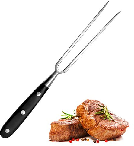 TNSLAND Forchetta per carne in acciaio inox - Forchettoni da Carne - Forchettone barbecue, Lunghezza lama 17 cm, Manico in Legno, Forchetta per Arrosti, Forchette Acciaio per Arrosti (nero, 29.7cm)