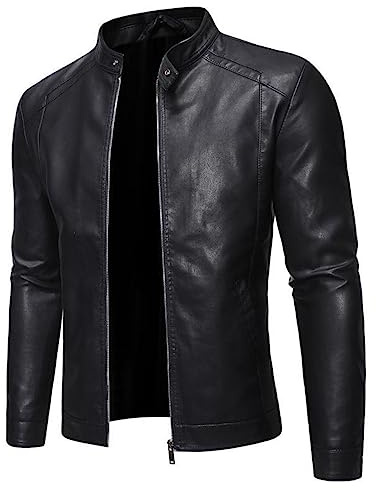 sutelang lurryly Blouson Homme Aviateur - Homme Automne et Hiver Couleur Unie Veste en Cuir Manteau Chaud Veste col Montant à Manches Longues Bouton Poche Mode Manteau Blouson Veste Similicuir Noir