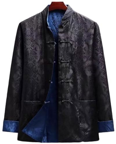 Kung Fu Tops Uniform Tang Men Chinese Traditional Clothing Hanfu Martial Arts (Black and Blue, Medium)