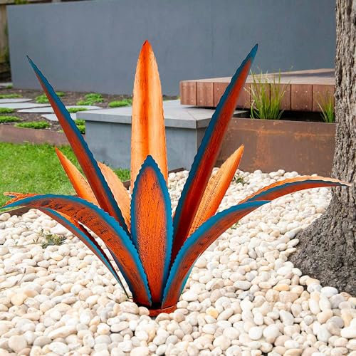Nitoope Tequila Sculpture rustique en métal à faire soi-même pour extérieur, terrasse, cour, décoration de jardin, cadeau pour maman/femme, piquets de cour et pots de fleurs (bleu, 12 feuilles)