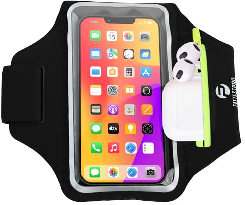 Fittest Pro Running Armband with AirPods Pocket – Water Resistant Phone Holder for iPhone 16 15 14 13 Pro Max, Galaxy S25 S24 S23, Fits Phones Up to 6.9, with Zipper Key/Card Slot