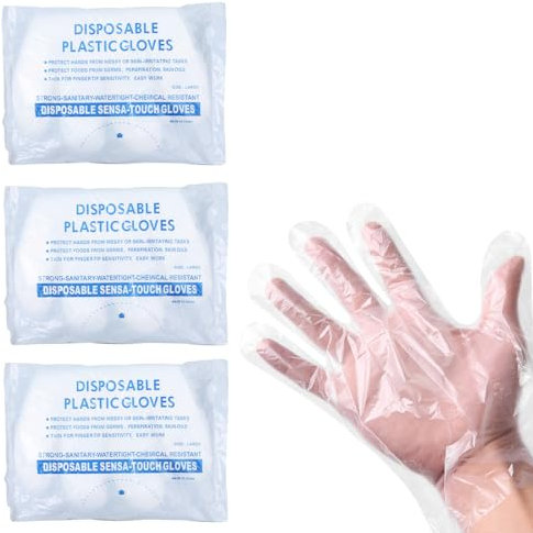 AEIOPRS 300 pcs Guanti in plastica trasparente monouso guanti trasparenti per la cucina la pulizia la colorazione dei capelli