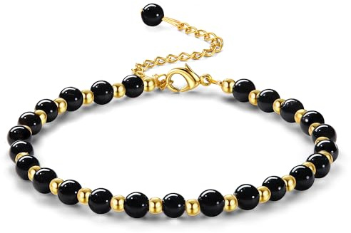 ADRAMATA Bracciali Donna con Pietre Naturali 5MM e Perline in Acciaio Inossidabile 3MM, Braccialetti Placcati Oro e Boho in Cristallo, Confezione Regalo