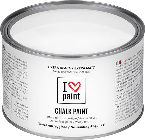 I LOVE CHALK PAINT color Blanco Tiza 375 ml - Pintura a la tiza para muebles, paredes y objetos sin lijado - Sin disolventes ni formaldehído - Pintura para decoración efecto tiza a base de agua