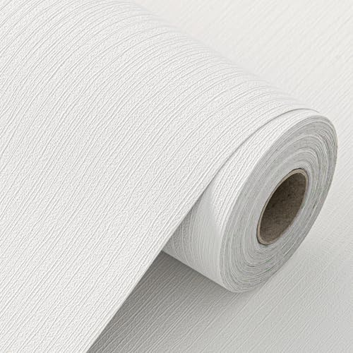 FUKU MON Grasscloth Fabric Wallpaper 24 X 394 White Textured Thick Linen Classic Neutral Grassweave Contact Paper for Walls Cabinets Bedroom Counter Top Liners Fireplace