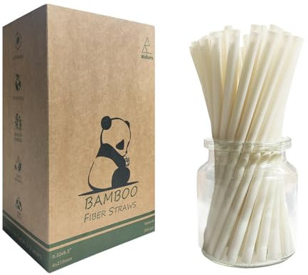 Pack of 200 Cannucce in Fibra Bambù - 210 mm x 8 mm, 100% Biodegradabili Long Natural Bambù Cannucce Plant Based Cannuccie per Cocktail, Feste, Coffee Bar