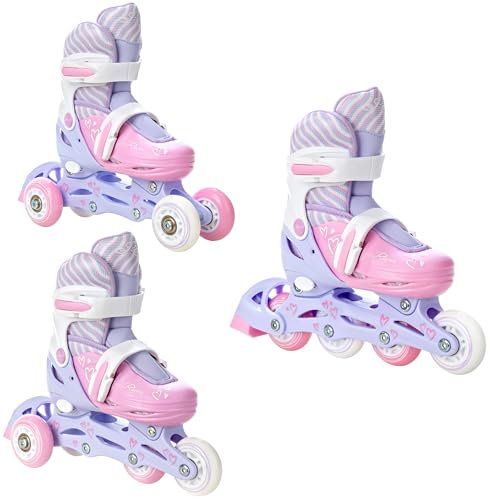 RAVEN 3in1 Inline Skates Triskates Rollschuhe Inliner für Kinder Mädchen verstellbar (Loret Lila/Pink, 27-30 (16,5cm-18,5cm))
