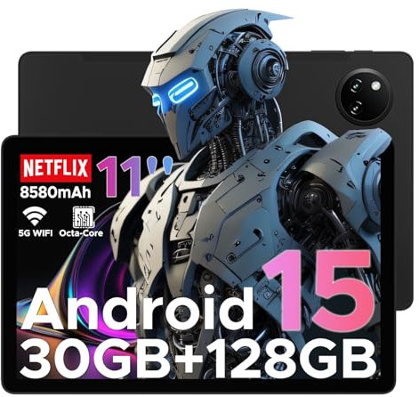 DOOGEE Tab A9 Pro+ Android 15 Tablet, 11 Inch Tablets with 90Hz HD Display, 30GB RAM+128GB ROM/2TB, 8580mAh Tablet, Octa Core, 5G WiFi Android Tablets, Widevine L1, Dual Speaker/Face ID/OTG - BLACK