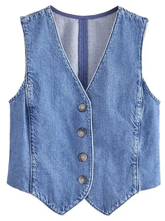 OFFSUM Chaleco De Mezclilla De Mujer - Chaleco Vaquero De Color Liso Sin Mangas Con Cuello En V Chaqueta De Un Solo Pecho Estilo Coreano Informal Para Primavera Y Verano Top De Calle