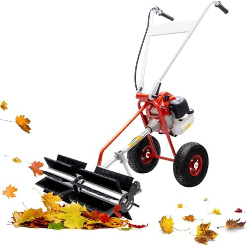 BCSRVCE Barredora a Gasolina de 2-43 CC, barredora de césped Manual para Parques, Cepillo para césped, con Marco de Aluminio y Mango Ajustable en Altura.