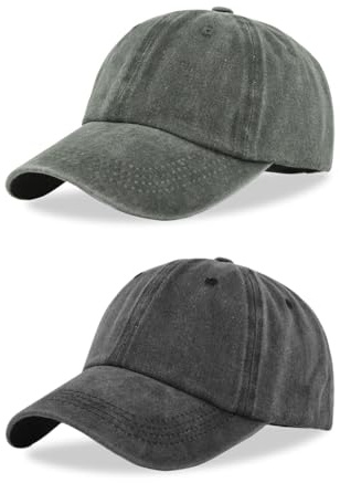 FUIPVGI 2 Piezas Gorra Beisbol de Hombre Mujer, Algodón Lavado Vintage Sombrero de Sol Gorra de Béisbol, Ajustable Gorra Verano para Casuales Running Golf Tenis Camping (Negro,Verde Militar)
