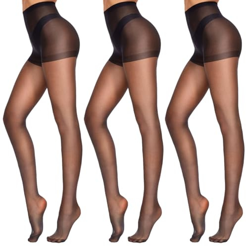 CozyWow 2-pack genomskinliga strumpbyxor för kvinnor, ultratunna kontroll topp tights, 20 denier tights strumpbyxor med hög midja