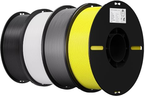 Creality Ender PLA 1,75 mm Pack de 4 Filaments pour Imprimante 3D, Anti-nœuds, Forte Adhérence et Excellente Tenue des Surplombs, Précision +/- 0,02 mm (Noir, Blanc, Gris, Jaune)